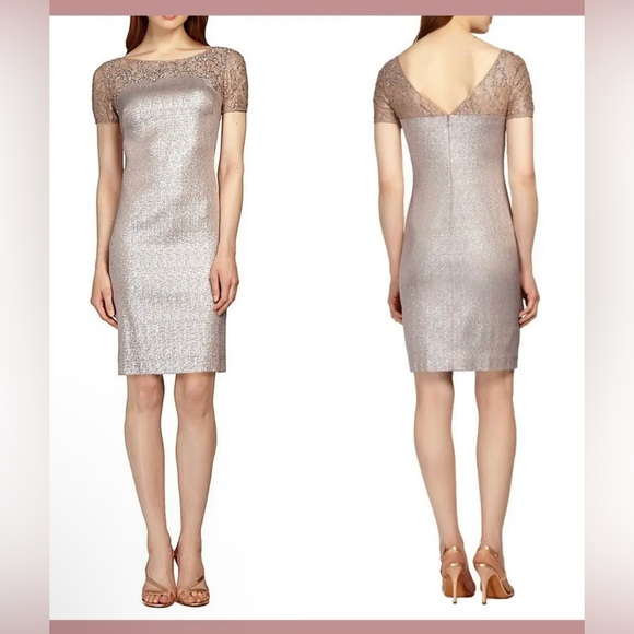 KAY UNGER MET JACQUARD COCKTAIL LACE EMBELLISHED DRESS // SIZE 2 - Picture 2 of 11